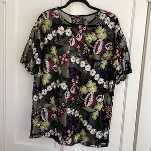 Zara Floral Embroidered Mesh Top